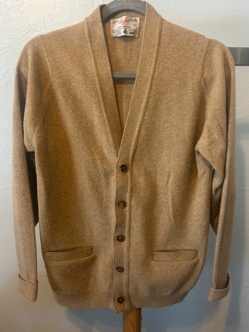 Vintage Byford 100% Lambswool Sweater Made in England Sz 40 Camel Color